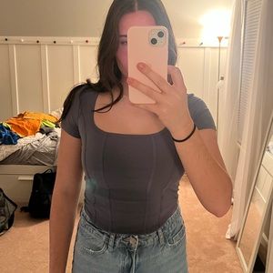 Dark Grey Stretchy Corset Style T Shirt